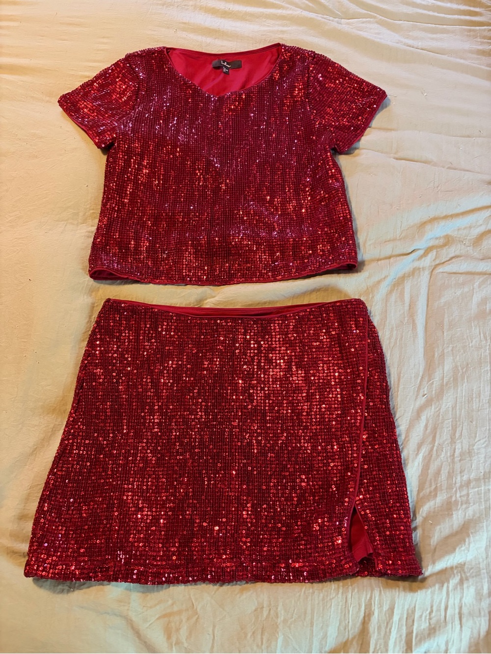 Lulu's Burgundy Sequined Two-Piece Skirt Set - Picture 3 of 6